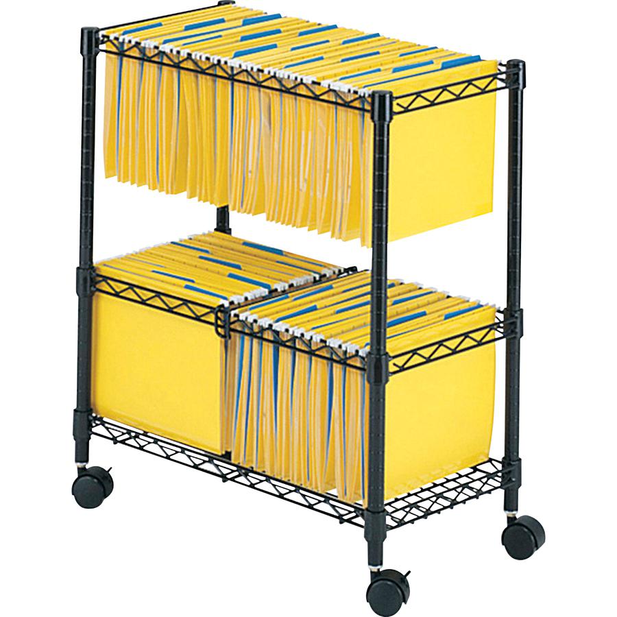 Safco 2-Tier Rolling File Cart - 300 lb Load Capacity - 4 Casters - Steel - 25.75" Width x 14" Depth x 29.75" Height - Black - 1 Each