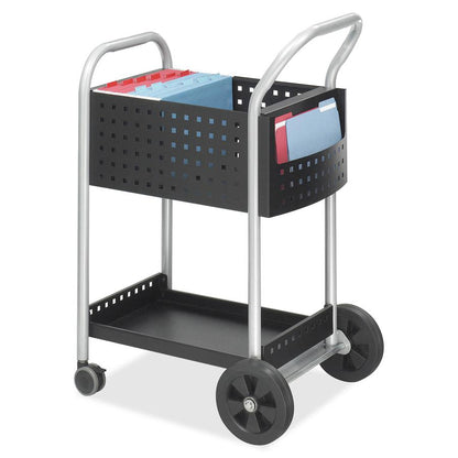 Safco Scoot Mail Cart - 2 Shelf - 300 lb Load Capacity - 4 Casters - 3" , 8" Caster Size - Steel - 22" Width x 27" Depth x 40.50" Height - Black, Silver - 1 Each
