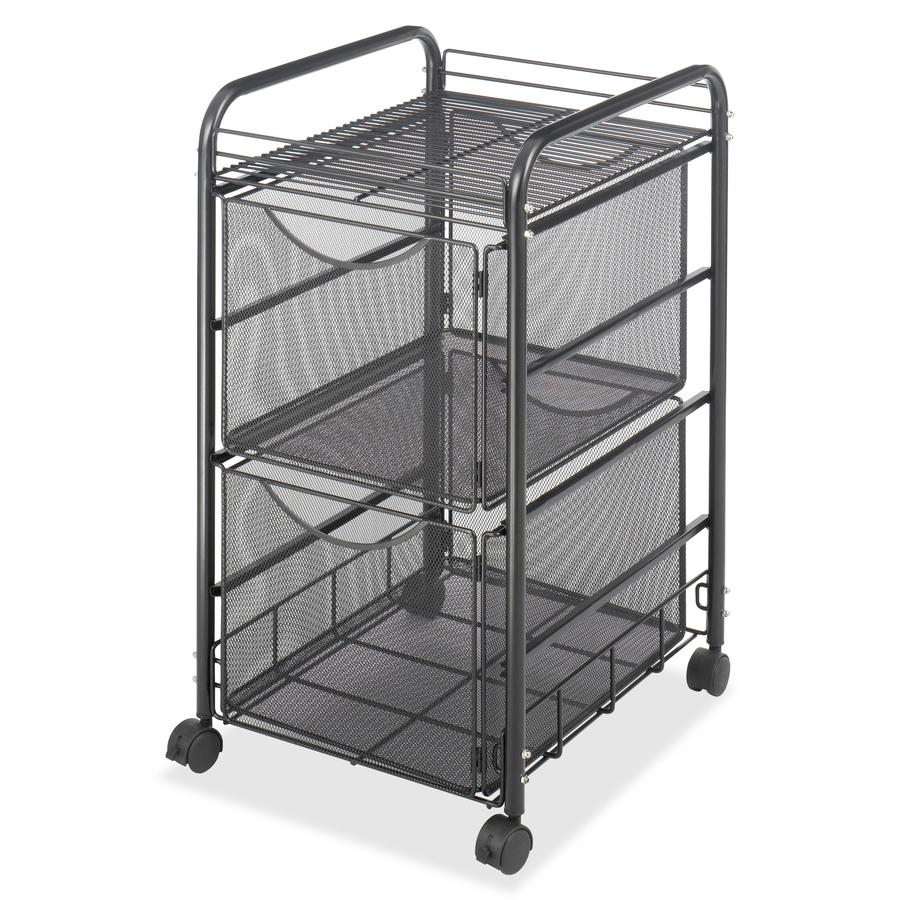 Safco Onyx Double Mesh Mobile File Cart - 2 Shelf - 2 Drawer - 4 Casters - 1.50" Caster Size - 15.75" Width x 17" Depth x 27" Height - Black Steel Frame - Black - 1 Each