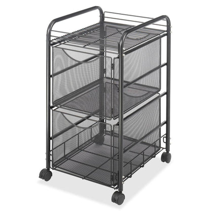 Safco Onyx Double Mesh Mobile File Cart - 2 Shelf - 2 Drawer - 4 Casters - 1.50" Caster Size - 15.75" Width x 17" Depth x 27" Height - Black Steel Frame - Black - 1 Each