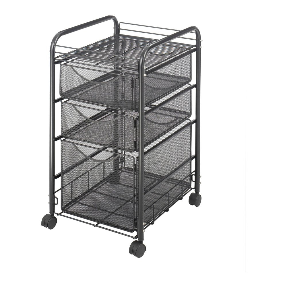 Safco Onyx Mesh File Cart - 2 Shelf - 3 Drawer - 4 Casters - 1.50" Caster Size - Steel - 15.75" Width x 17" Depth x 27" Height - Steel Frame - Black - 1 Each