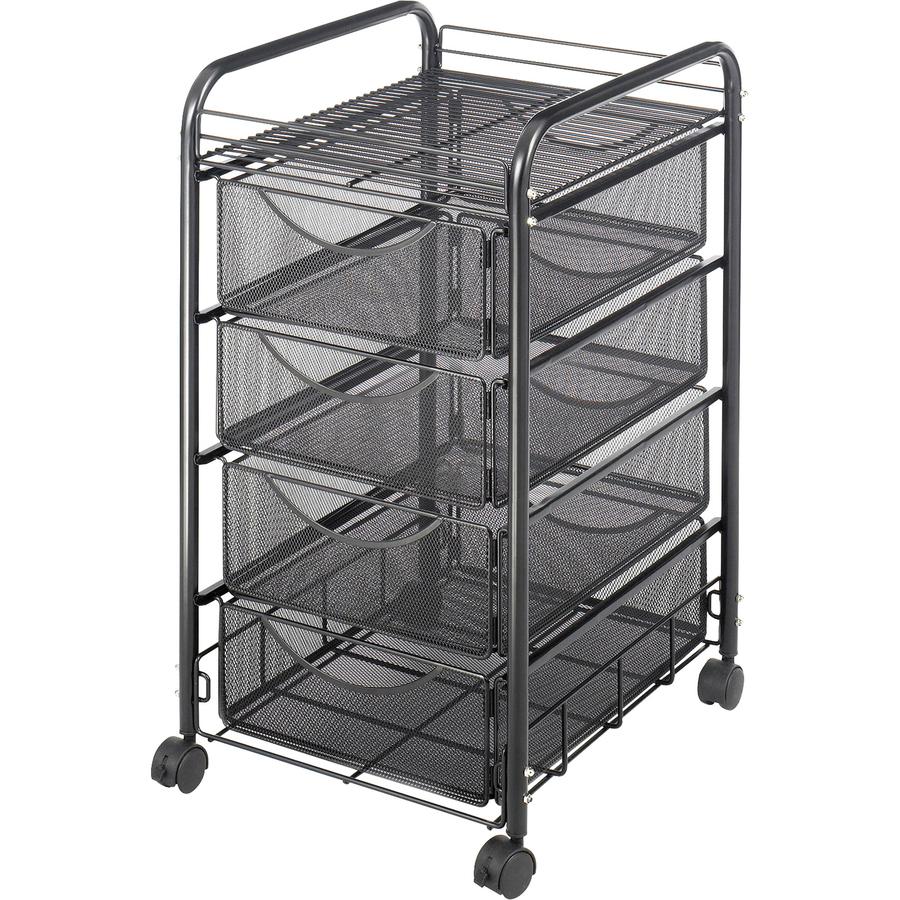 Safco Onyx Double Mesh Mobile File Cart - 2 Shelf - 4 Drawer - 4 Casters - 1.50" Caster Size - 15.75" Width x 17" Depth x 27" Height - Black Steel Frame - Black - 1 Each