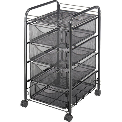 Safco Onyx Double Mesh Mobile File Cart - 2 Shelf - 4 Drawer - 4 Casters - 1.50" Caster Size - 15.75" Width x 17" Depth x 27" Height - Black Steel Frame - Black - 1 Each