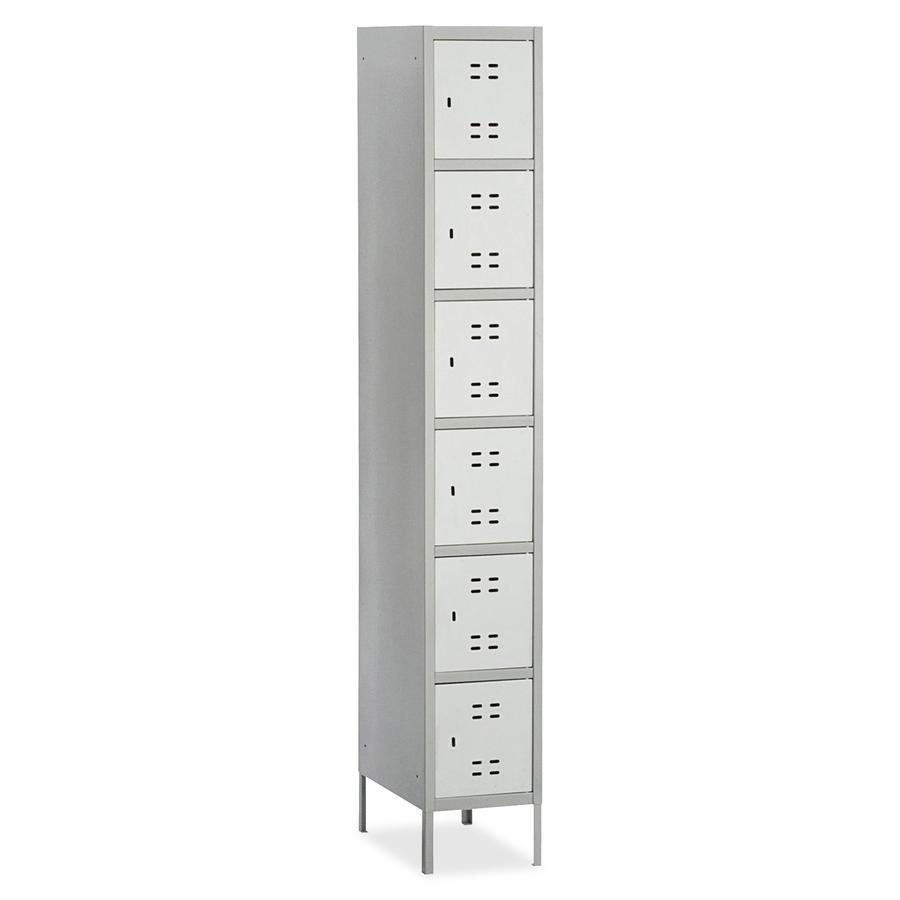 Safco Six-Tier Two-tone Box Locker with Legs - 18" Width x 12" Depth x 78" Height - Recessed Locking Handle - Gray - Steel - No