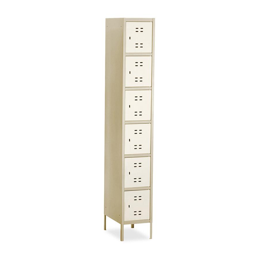 Safco Six-Tier Two-tone Box Locker with Legs - 18" Width x 12" Depth x 78" Height - Recessed Locking Handle - Tan - Steel - No