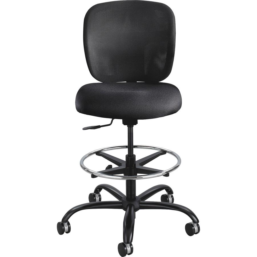 Safco Vue Heavy-duty Stool - Black Seat Color - Fabric Seat Material - Black Back Color - Mesh Back Material - 5-star Base - Black - 1 Each