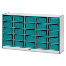 Jonti-Craft Rainbow Accents Mobile Tub Bin Storage - 25 Compartment(s) - 35.5" Height x 60" Width x 15" Depth - Durable, Laminated - Teal - Hard Rubber - 1 Each