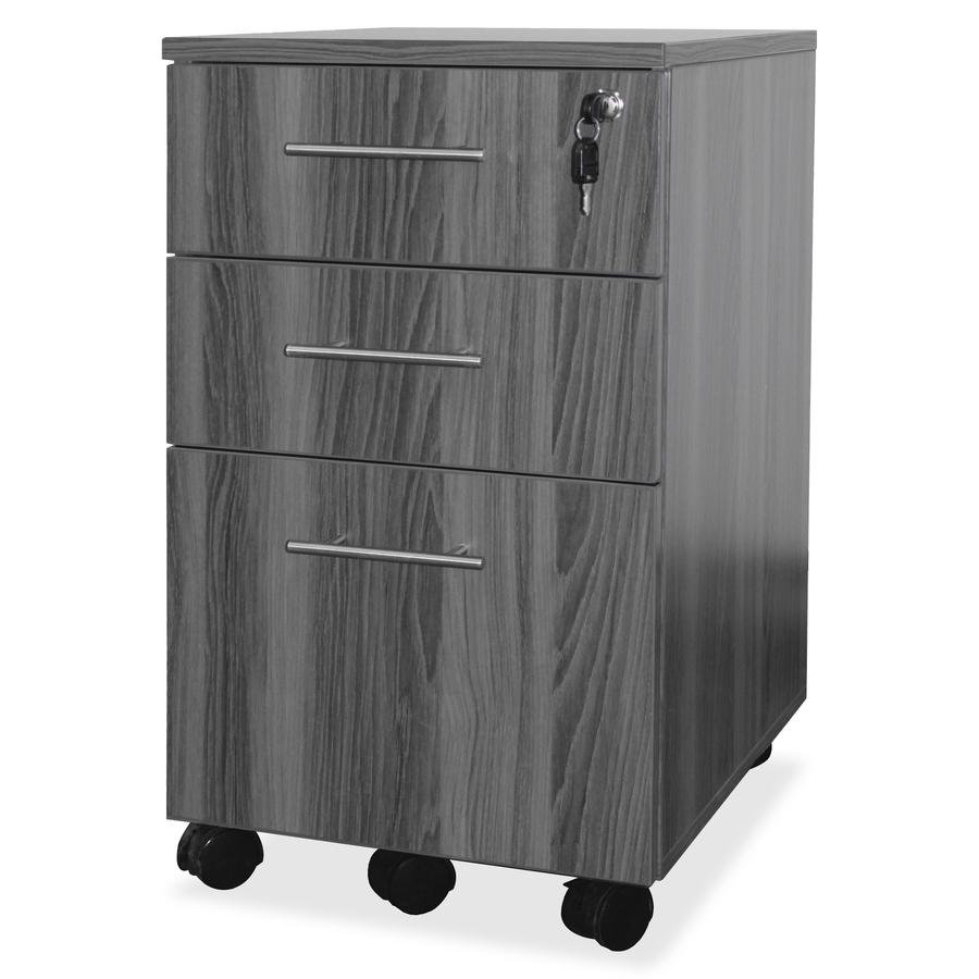 Mayline Medina Box/Box/File Mobile Pedestal - 26.8" Height x 18" Width x 15.5" Depth - Total Drawer(s): 3 - Material: Steel - Finish: Gray, Laminate - Stain Resistant, Water Resistant, Abrasion Resist
