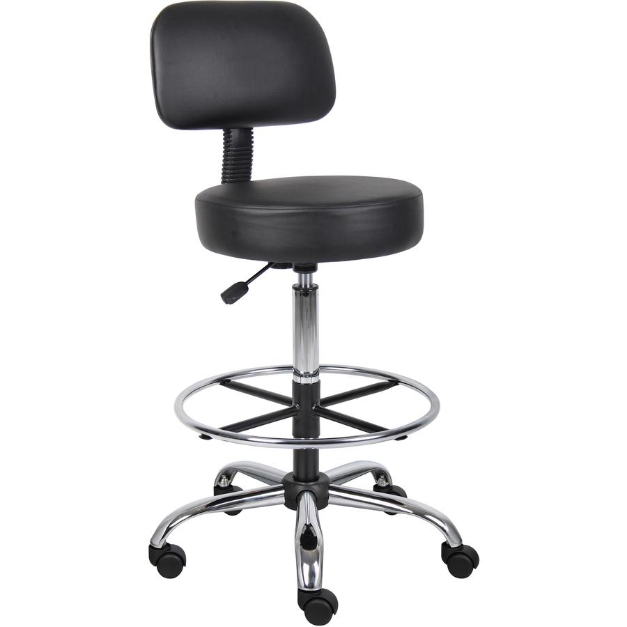 Boss Drafting Stool - Black Seat Color - Vinyl Seat Material - Black Back Color - Chrome, Black Frame Color - Chrome Frame Material - 5-star Base - 1 Each