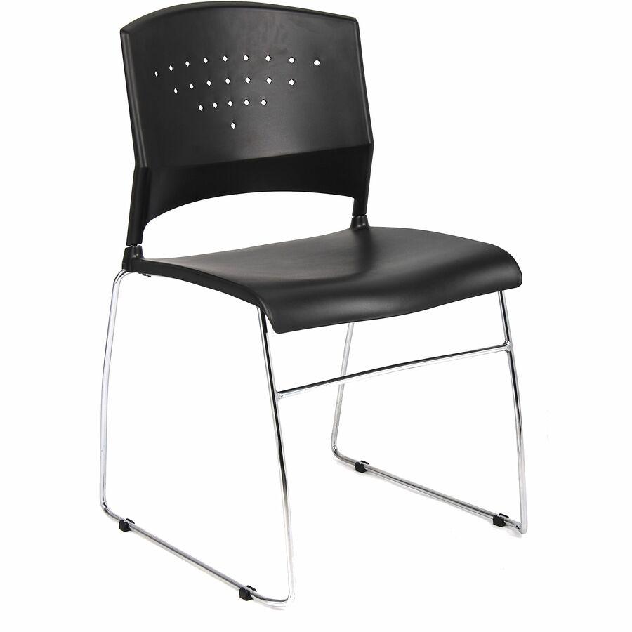 Boss Black Stack Chair With Chrome Frame, 1Pc Pack - Black Seat Color - Polypropylene Seat Material - Black Back Color - Polypropylene Back Material - Chrome Frame Material - Sled Base - 1 Each