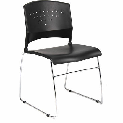 Boss Black Stack Chair With Chrome Frame, 1Pc Pack - Black Seat Color - Polypropylene Seat Material - Black Back Color - Polypropylene Back Material - Chrome Frame Material - Sled Base - 1 Each