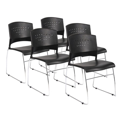 Boss Black Stack Chair With Chrome Frame 5 Pcs Pack - Black Seat Color - Polypropylene Seat Material - Black Back Color - Polypropylene Back Material - Chrome Frame Material - Sled Base - 5 / Carton