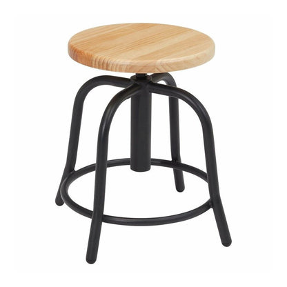 National Public Seating 6800 Series Stools - Solid Hardwood Seat Material - Black Frame Color - Steel Frame Material - Curved Leg Base - Wood, Black - 1 Each