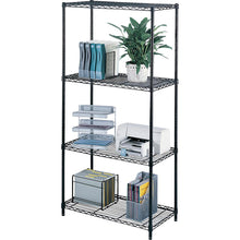 Safco Industrial Wire Shelving - 36" x 18" x 72" - 4 x Shelf(ves) - Rust Proof, Leveling Glide, Adjustable Leveler, Adjustable Feet, Dust Proof - Black - Powder Coated - Steel, Plastic - Assembly Requ