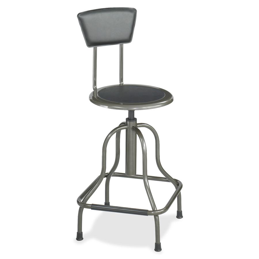 Safco Diesel High Base Stool With Back - Black Seat Color - Leather Seat Material - Leather Back Material - Pewter Frame Color - Steel Frame Material - Pewter - Leather - 1 Each