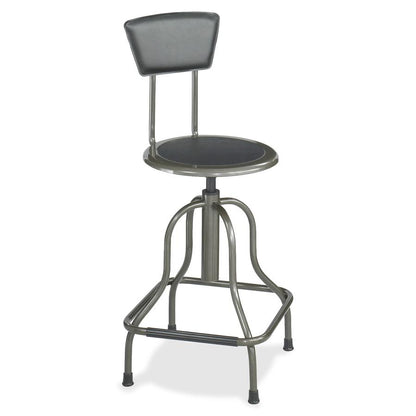 Safco Diesel High Base Stool With Back - Black Seat Color - Leather Seat Material - Leather Back Material - Pewter Frame Color - Steel Frame Material - Pewter - Leather - 1 Each