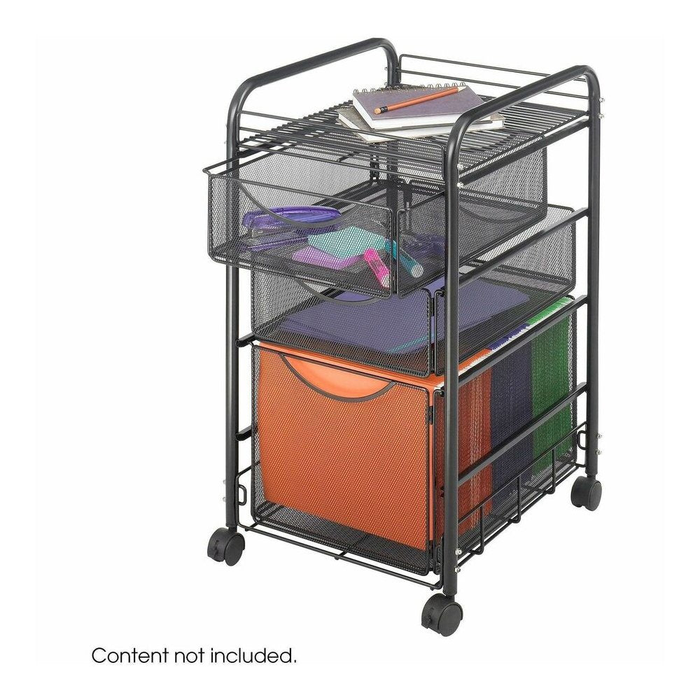 Safco Onyx Mesh File Cart - 2 Shelf - 3 Drawer - 4 Casters - 1.50" Caster Size - Steel - 15.75" Width x 17" Depth x 27" Height - Steel Frame - Black - 1 Each