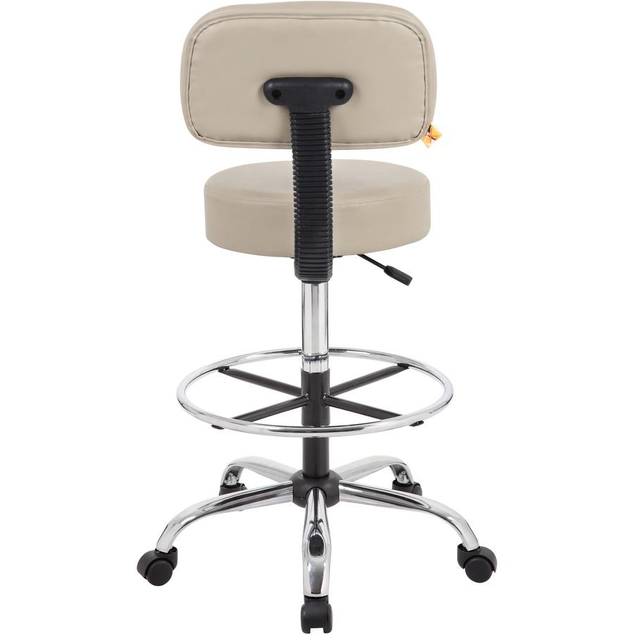 Boss Drafting Stool - Beige Seat Color - Vinyl Seat Material - Beige Back Color - Chrome, Black Frame Color - Chrome Frame Material - 5-star Base - 1 Each