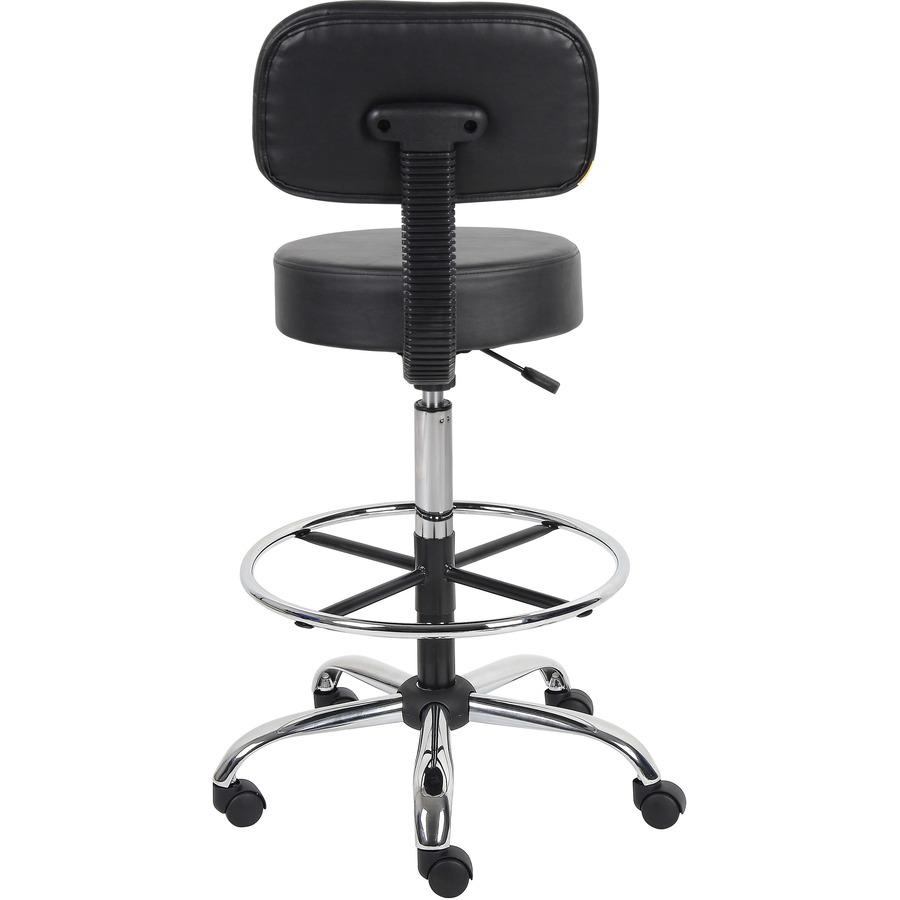 Boss Drafting Stool - Black Seat Color - Vinyl Seat Material - Black Back Color - Chrome, Black Frame Color - Chrome Frame Material - 5-star Base - 1 Each