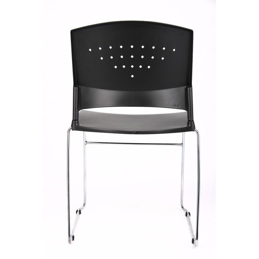 Boss Black Stack Chair With Chrome Frame 4 Pcs Pack - Black Seat Color - Polypropylene Seat Material - Black Back Color - Polypropylene Back Material - Chrome Frame Material - Sled Base - 4 / Carton