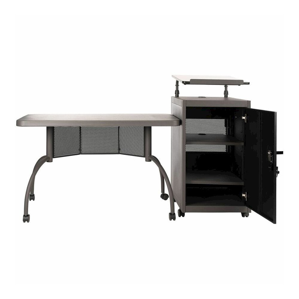 National Public Seating OklahomaSound TWP Desk & Lectern Set - 41" Height x 24" Depth, x 68" Width - Material: Steel, Metal, Mesh, Plastic - Finish: Charcoal Slate, Black - White Nebula Table Top - He