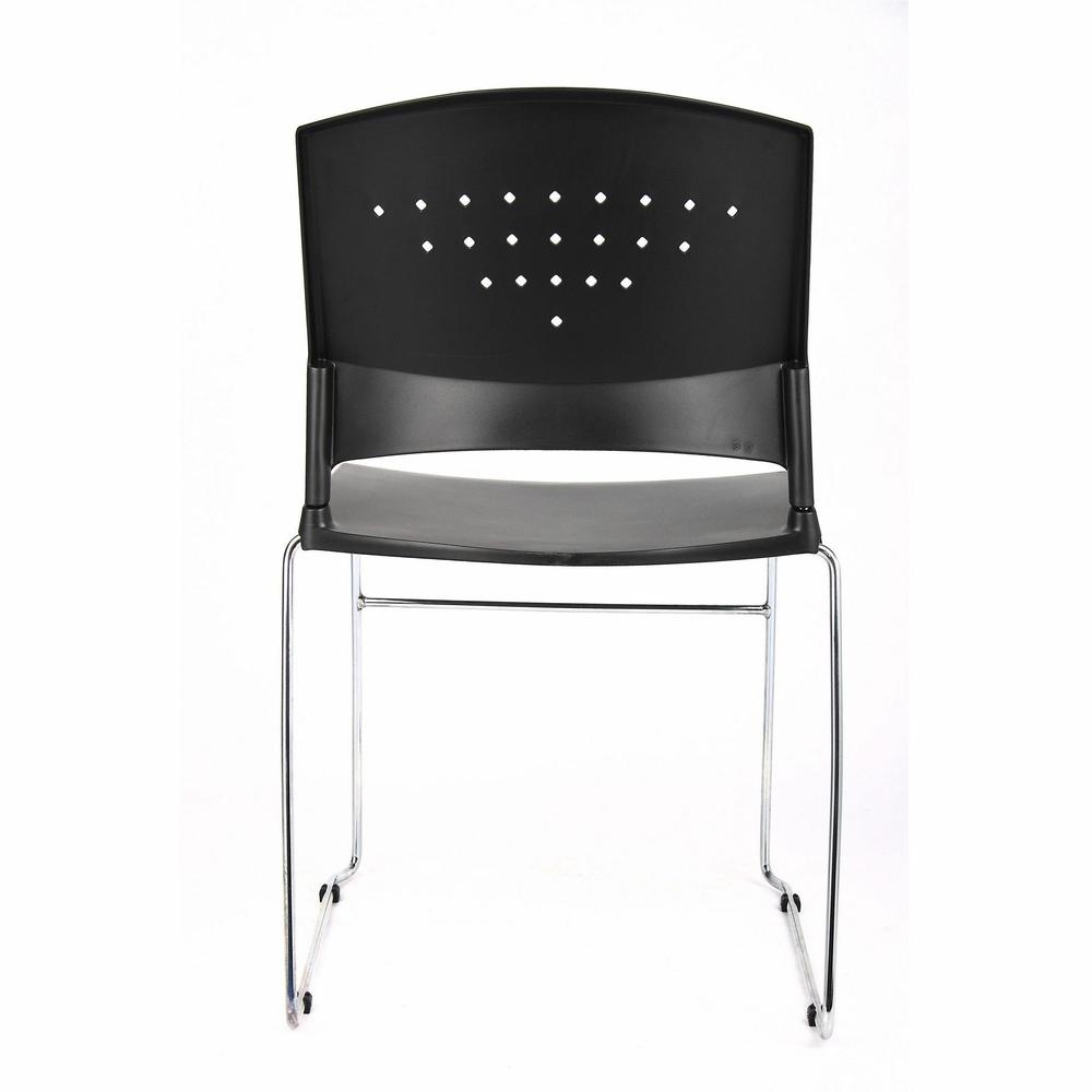Boss Black Stack Chair With Chrome Frame, 1Pc Pack - Black Seat Color - Polypropylene Seat Material - Black Back Color - Polypropylene Back Material - Chrome Frame Material - Sled Base - 1 Each