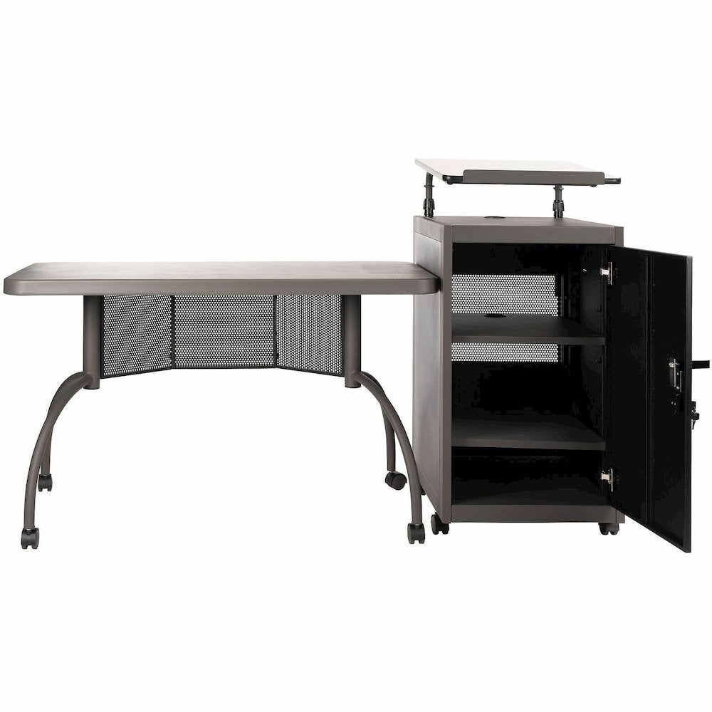 National Public Seating OklahomaSound TWP Desk & Lectern Set - 41" Height x 24" Depth, x 68" Width - Material: Steel, Metal, Mesh, Plastic - Finish: Charcoal Slate, Black - White Nebula Table Top - He