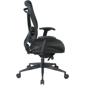 Office Star Mesh Back Executive Chair - Leather Black Seat - 5-star Base - Black - 20" Seat Width x 19" Seat Depth - 28" Width x 28.5" Depth x 44" Height
