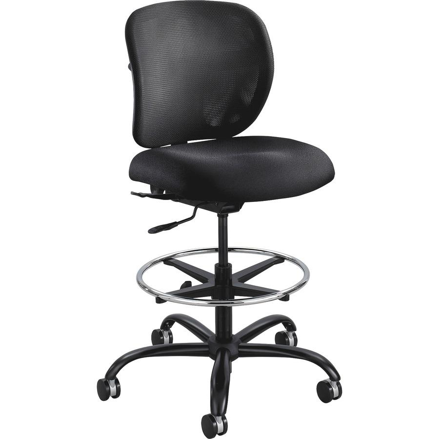 Safco Vue Heavy-duty Stool - Black Seat Color - Fabric Seat Material - Black Back Color - Mesh Back Material - 5-star Base - Black - 1 Each