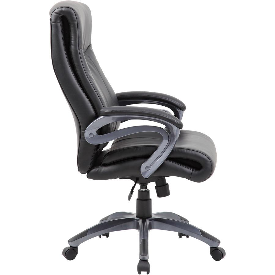 Boss B8661 Executive Chair - Black Seat Color - LeatherPlus Seat Material - Gray Back Color - Leather Back Material - Black, Gray Frame Color - Nylon Frame Material - 5-star Base - 1 Each