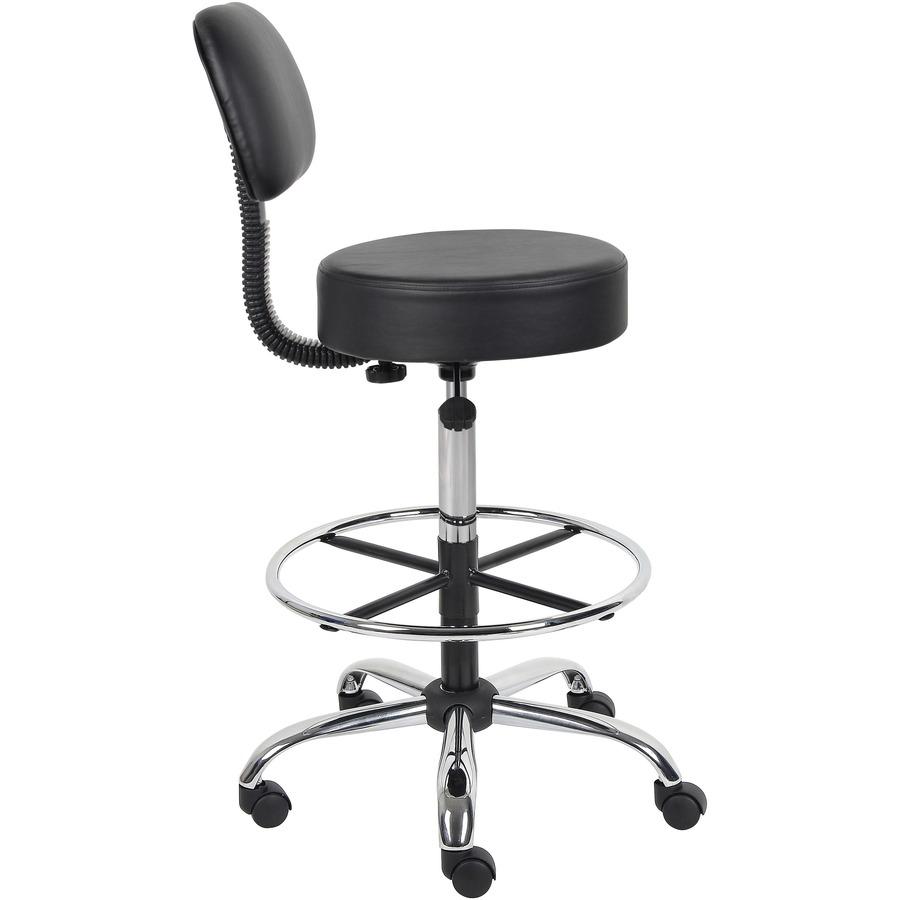 Boss Drafting Stool - Black Seat Color - Vinyl Seat Material - Black Back Color - Chrome, Black Frame Color - Chrome Frame Material - 5-star Base - 1 Each