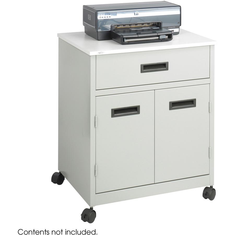 Safco Steel Mobile Machine Stand with Drawer - 200 lb Load Capacity - 2 x Shelf(ves) - Hinged Door - 29.75" Height x 25" Width x 20" Depth - Floor - Laminate, Powder Coated - Steel - Gray