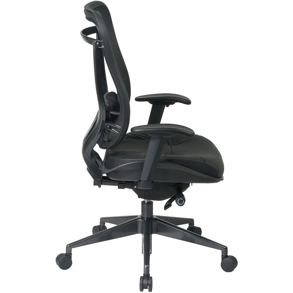 Office Star Mesh Back Executive Chair - Leather Black Seat - 5-star Base - Black - 20" Seat Width x 19" Seat Depth - 28" Width x 28.5" Depth x 44" Height