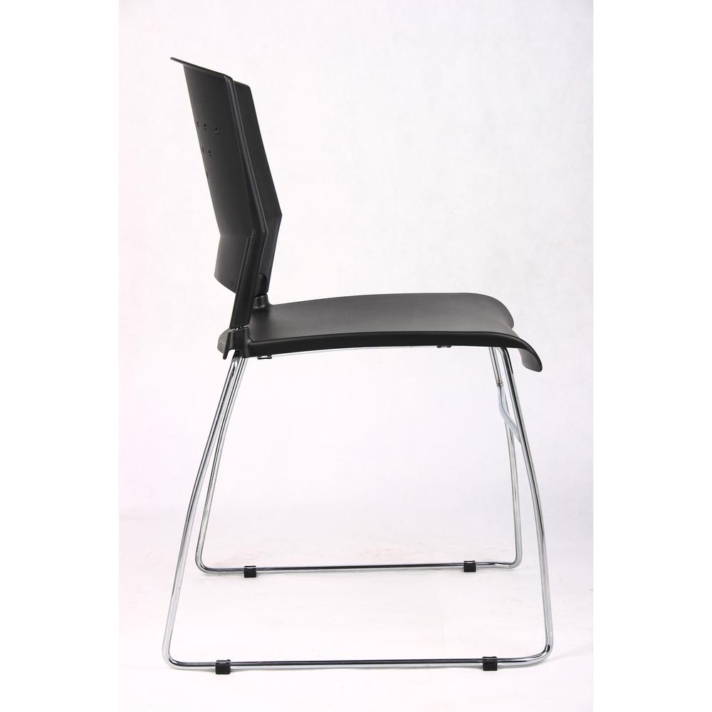 Boss Black Stack Chair With Chrome Frame 4 Pcs Pack - Black Seat Color - Polypropylene Seat Material - Black Back Color - Polypropylene Back Material - Chrome Frame Material - Sled Base - 4 / Carton