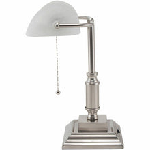 Victory Light Banker's Brass Desk Lamp - 14.8" Height x 6.5" Width - 10 W LED Bulb - Brushed Nickel - Rotating Glass Shade, Hanging Chain - Metal - Desk Mountable - Nickel, White - for Desk, Bank, Off