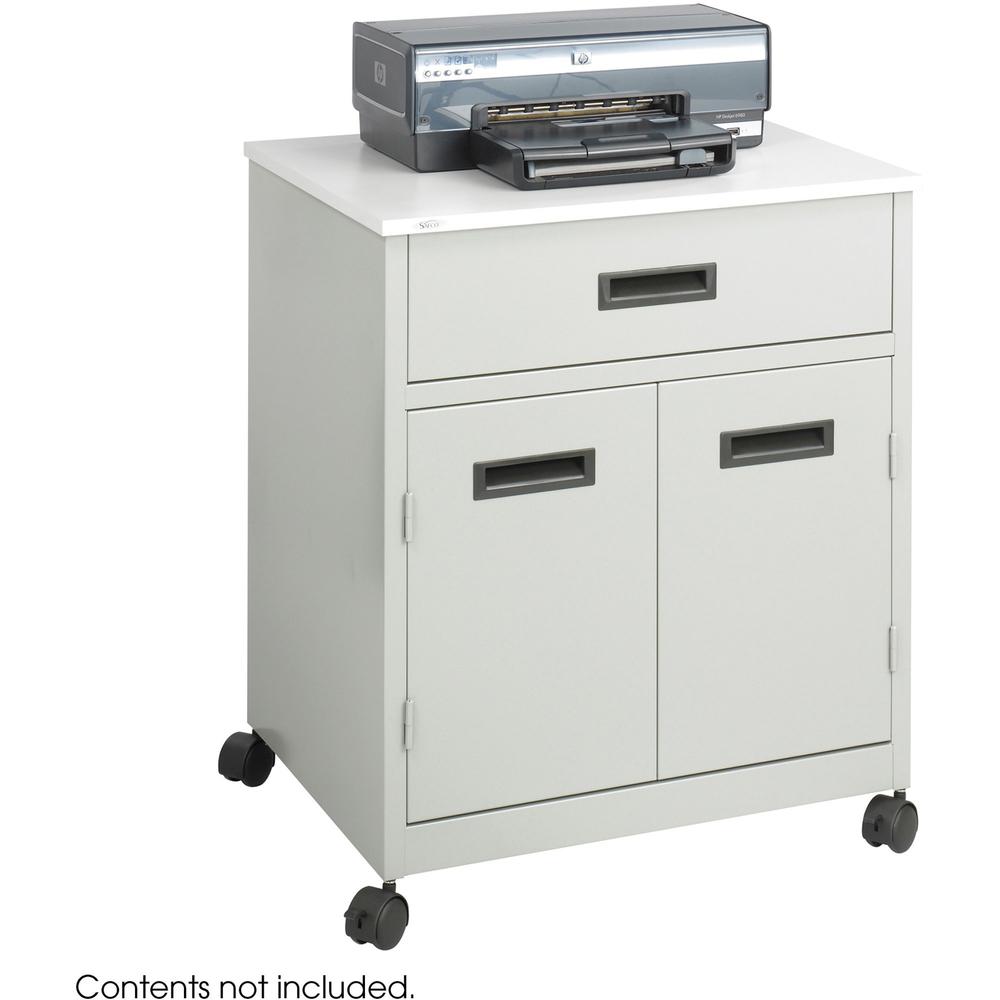 Safco Steel Mobile Machine Stand with Drawer - 200 lb Load Capacity - 2 x Shelf(ves) - Hinged Door - 29.75" Height x 25" Width x 20" Depth - Floor - Laminate, Powder Coated - Steel - Gray