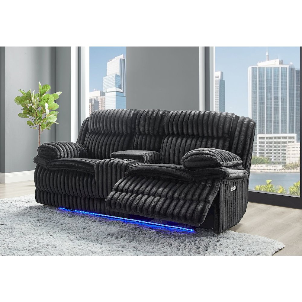 U8686 Black Pwr Console Rec Loveseat With Led And Hidden Drawer