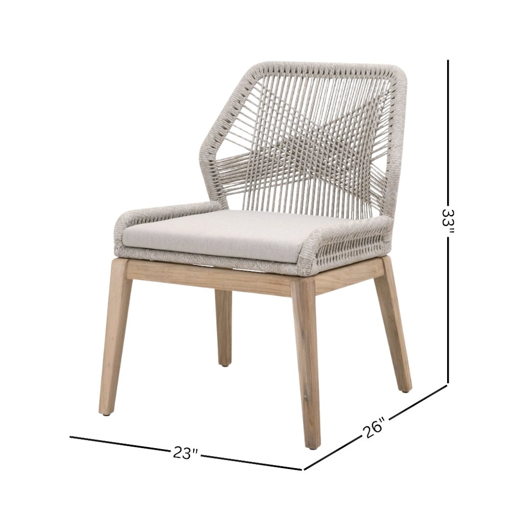 White Outdoor Dining Chair 2-Piece Set, Teak Base, Rope Weave
