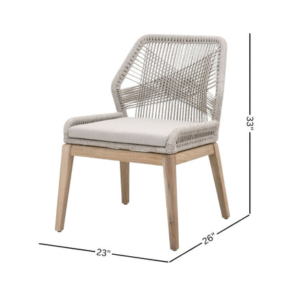 White Outdoor Dining Chair 2-Piece Set, Teak Base, Rope Weave