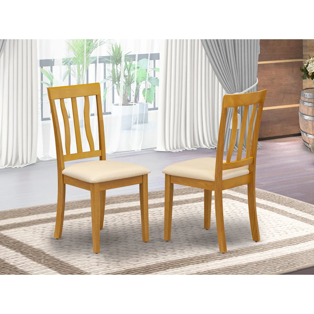 Antique Dining Chairs - Linen Fabric Upholstered Wooden Chairs, Set of 2