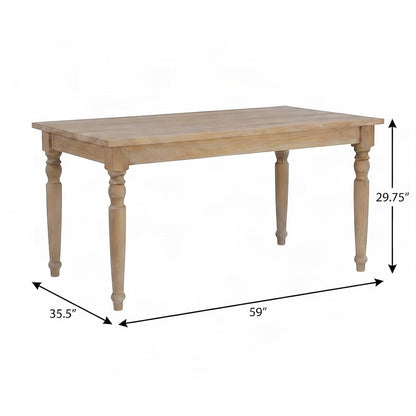 Veneer Farmhouse Dining Table with Turned Rubberwood Legs, Rectangle, Brown