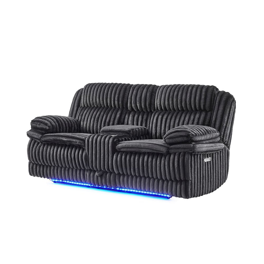 U8686 Black Pwr Console Rec Loveseat With Led And Hidden Drawer