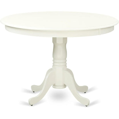East West Furniture HLDA3-LWH-26 3 Piece Dining Room Furniture Set Includes a Round Kitchen Table with Pedestal and 2 Upholstered Parson Chairs, Small, Linen White