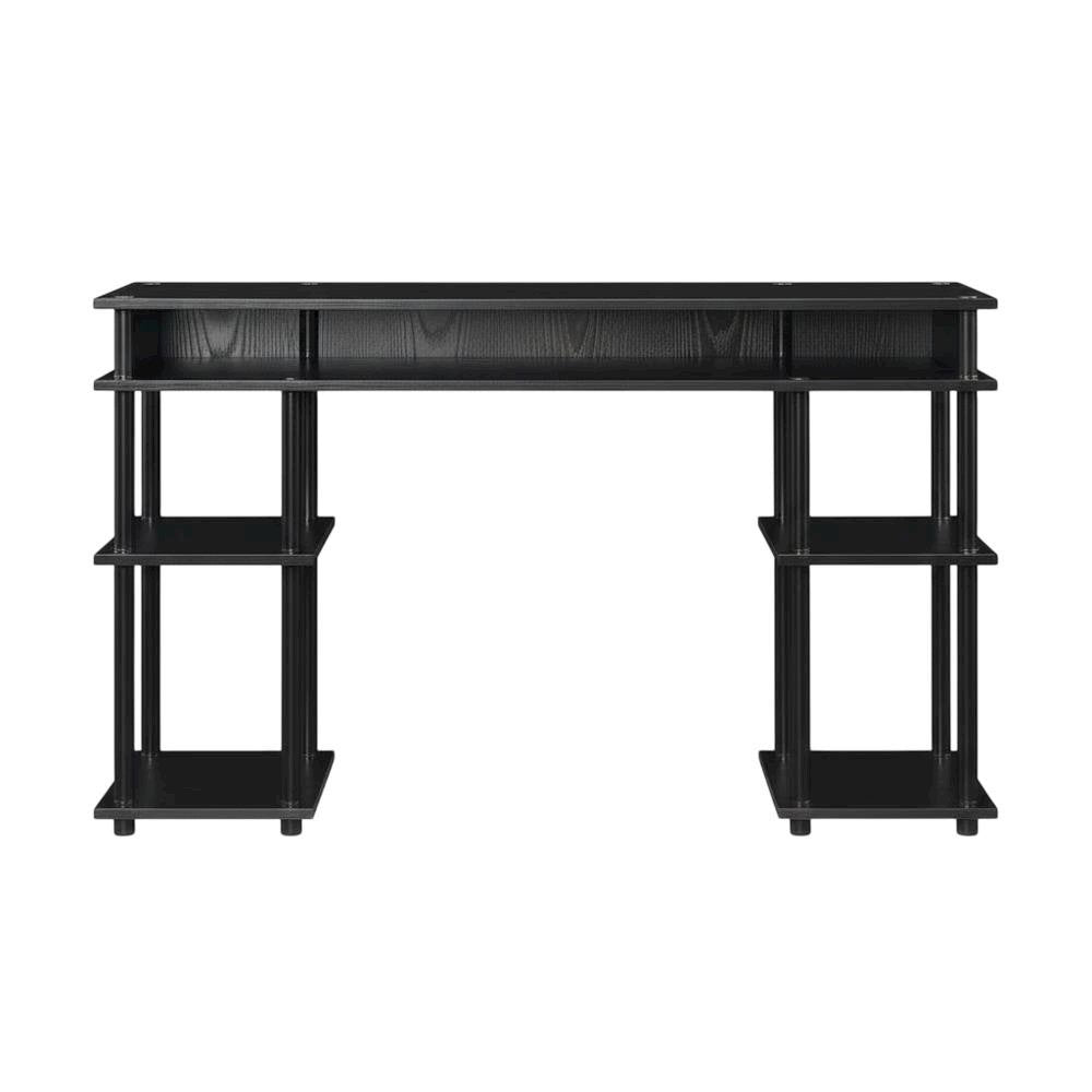 Black Student Desk, Shelves With Melamine Surface, Stainless Steel Accents