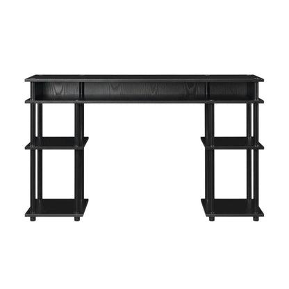 Black Student Desk, Shelves With Melamine Surface, Stainless Steel Accents