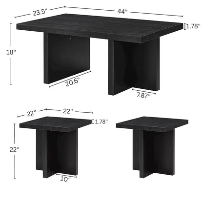 Mchome 3-Piece Coffee Table Set, Coffee Table and Two End Tables, Black Finish