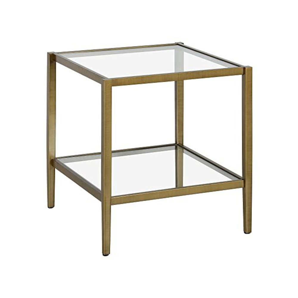 Hera 20'' Wide Square Side Table with Clear Shelf in Antique Brass