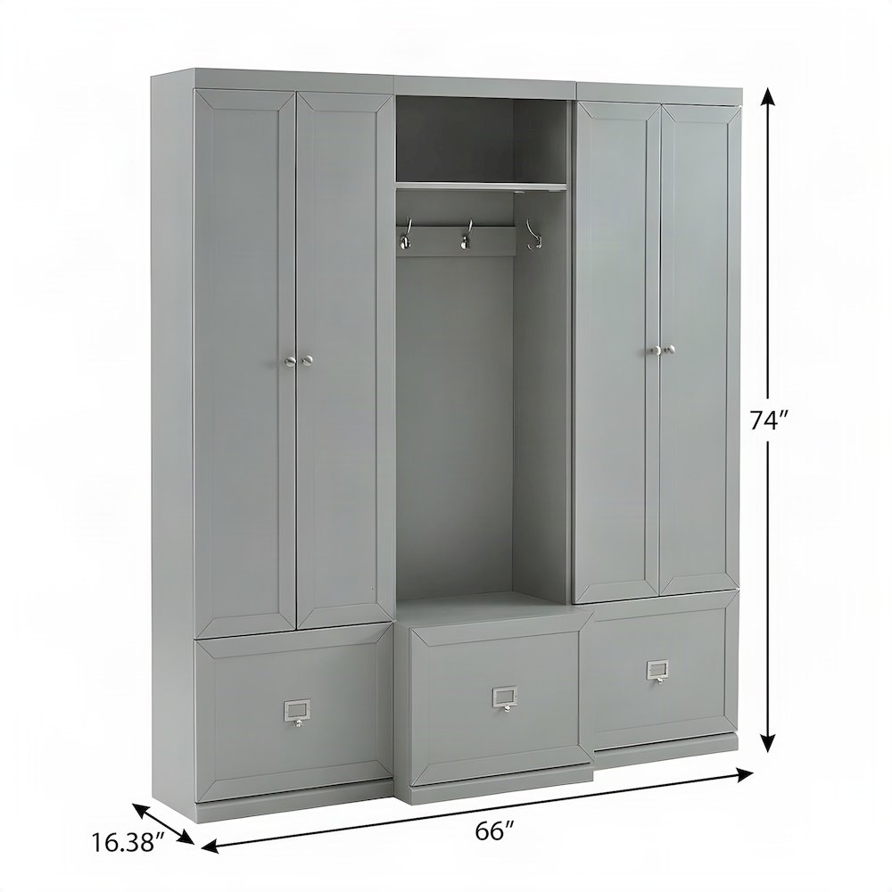 FurniFact Hall Tree with Storage Bench and Pantry Closets, Gray, Set of 3