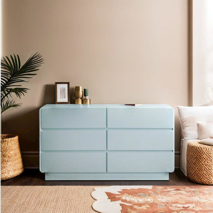 Elegant 6-Drawer Dresser in Blue Acacia with Modern Design for Bedrooms