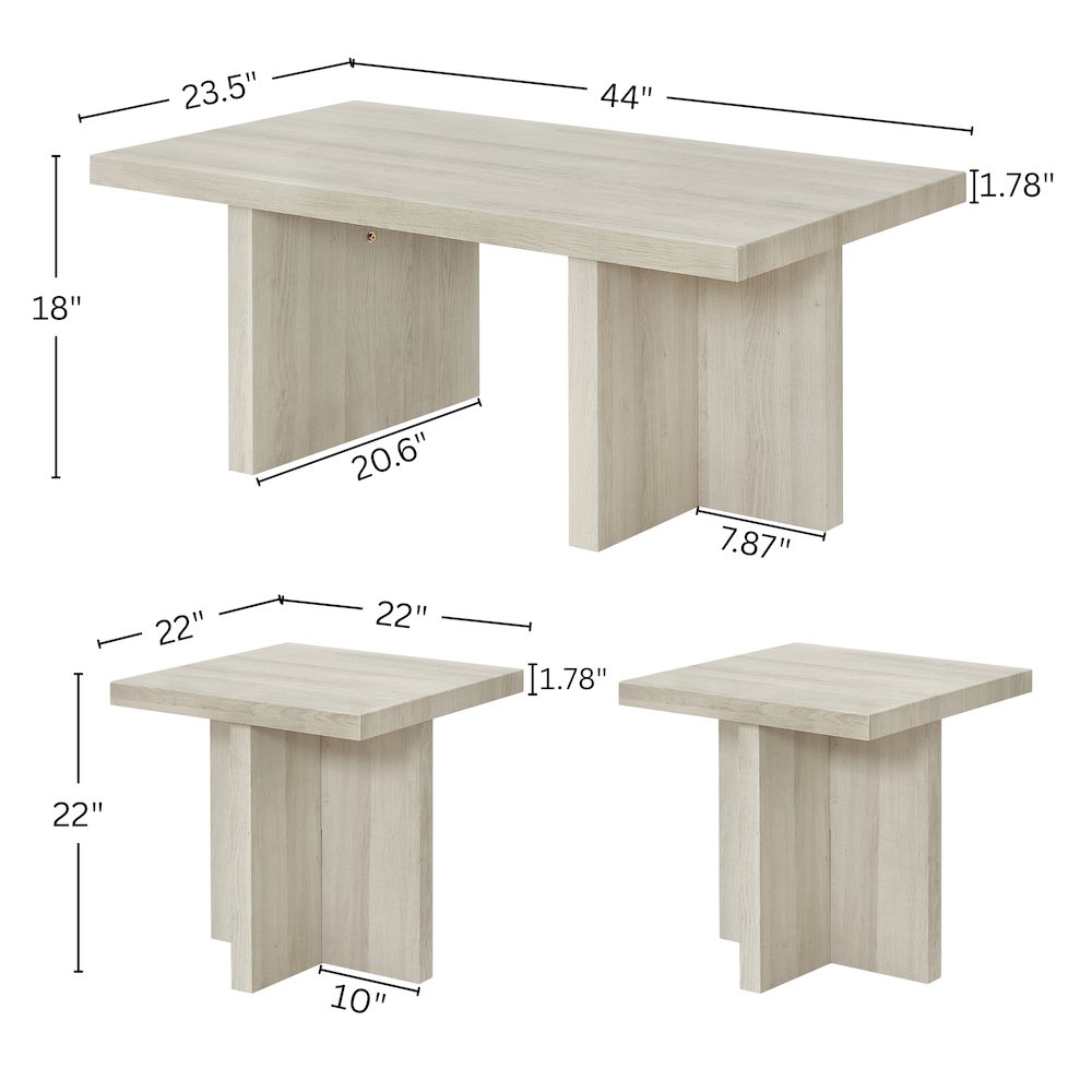 Mchome 3-Piece Coffee Table Set, Coffee Table and Two End Tables, White Finish
